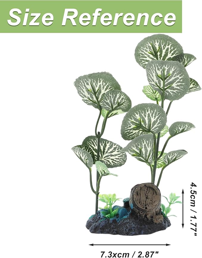 Aquarium Plastic Plants, Silk Aquarium Plants, Silk Plants for Betta Fish Tank, Plastic Plant Decoration for Aquarium, Green, Round Leaves, 6.69" Tall