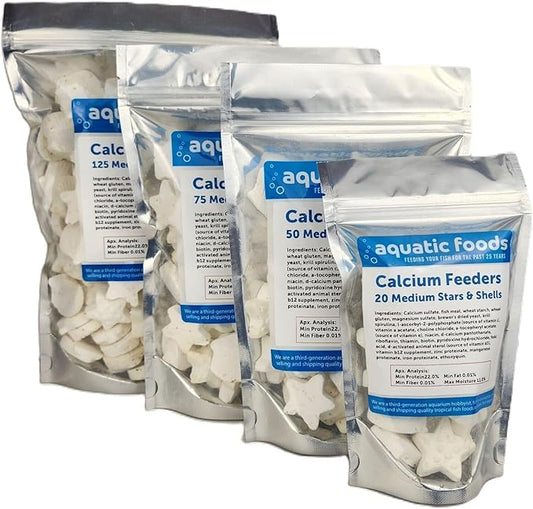 Medium Size Calcium Feeder Stars & Shells for Shrimp, Snails, Crabs, Crayfish, Hermit Crabs and All Tropical Fish…50 Count Bag