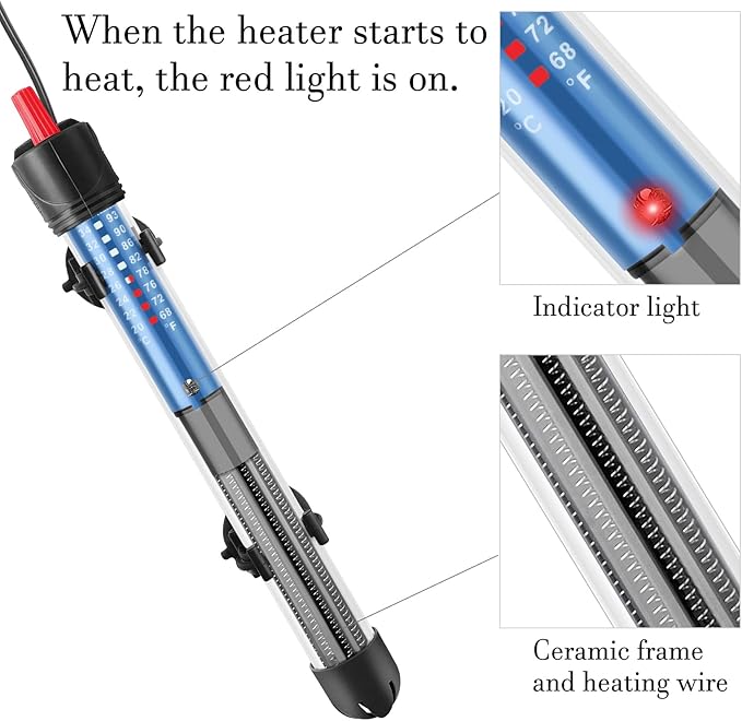 FEDOUR 50W 100W 300W Submersible Aquarium Heater, Adjustable Glass Water Heater for 5 – 70 Gallon Fish and Turtle Tank (100W)