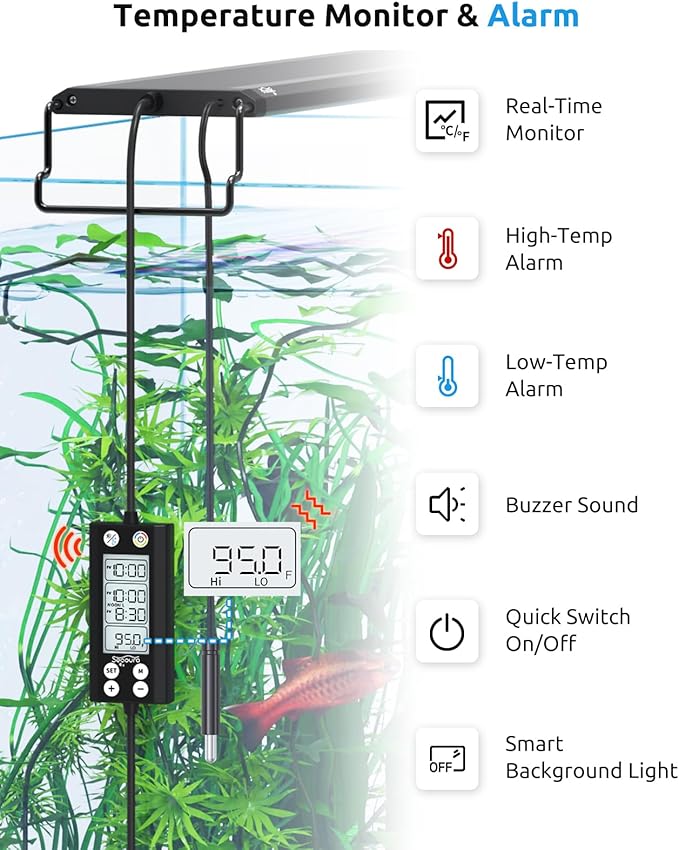 SEAOURA Aquarium LED Light with Thermometer, 24-30in Full Spectrum Lights for Fish Tank, 24/7 Programmable with Power Off Memory, WRGB Custom, 20 Level Dimmable Brightness for Freshwater Aquariums