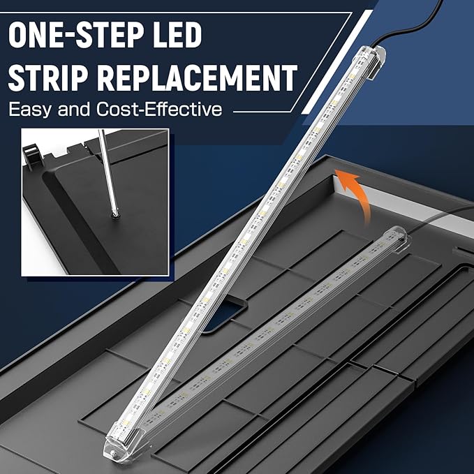 LED Aquarium Hood, Fish Tank Cover with Adjustable Brightness White Tube Light, Replaceable Full-Length Bulb, Fits 24-Inch Framed Aquariums, Black