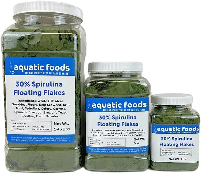 30% Spirulina Premium Flakes for African Cichlids, All Central and South American Cichlids, Koi, Pond Fish, All Community Tropical Fish...WL 2oz Sm Jar