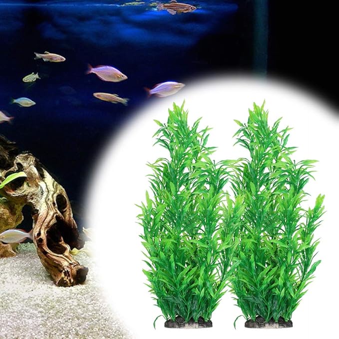 Fish Tank Decorations Plastic Plants, 2Pcs Aquarium Artificial Aquatic Plants, Realistic Underwater Aquarium Plants, Large Water Grass Decoration Ornament Safe for All Fish - 15 inch