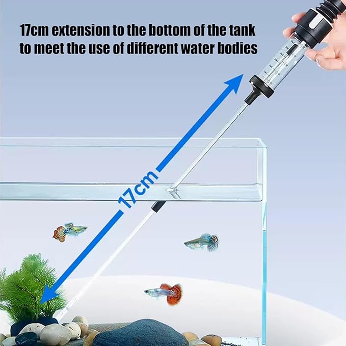 Aquarium Vacuum, Gravel Cleaner, 1.57x6.3 Inches Manual Pump Tool Suction Filter with Waste Remover Function, Ideal for Fish Tank Cleaning, Turtle Ponds, Freshwater Maintenance