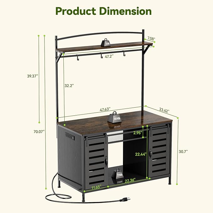 Petrova 100-120 Gallon Fish Tank Stand with Power Outlet, Metal Double Aquarium Stand with Storage Cabinet and Sliding Barn Door, Heavy Duty Reptile Tank Stand, 48" L* 24"W Tabletop, 1000LBS Capacity, Black