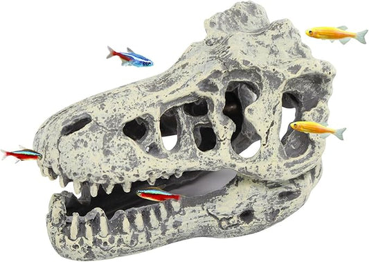 WishLotus Skull Aquarium Hides Decor, Resin Dinosaur Fish Hideout for Little Shrimp Betta Goldfish and Reptiles (Dinosaur Head)
