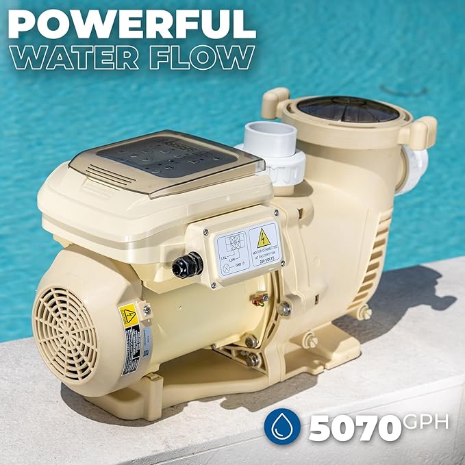 XtremepowerUS 2HP SuperFlow Variable Speed Swimming Pool Pump 230V, InGround 7,860 GPH 1.5" 2" Fitting Adapter, Self Priming Compatible EC-342001 Max 2.2HP