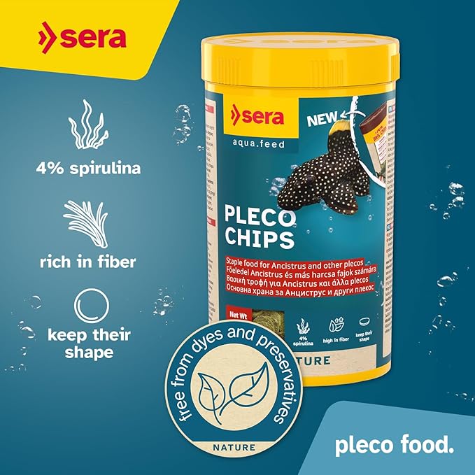 Sera Pleco Chips 3.4oz/0.21lbs | Premium Fish Food for Ancistrus & Plecos | High Fiber | No Dyes & Preservatives | Supports Digestion & Promotes Healthy Growth | Ideal for Bottom Feeders