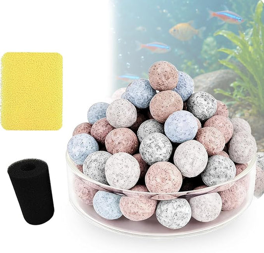 Wonderfactory 2 Pack Ceramic Bio Balls Sponge G1 Filter Media Replacement, Ceramic Rings Media Biological Material Filtration 1 to 5 Gallon Fish Tank Small Aquarium