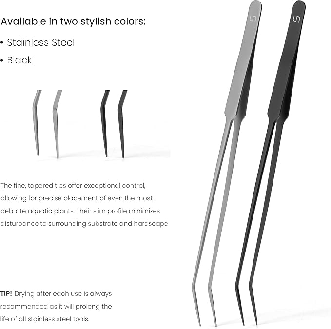 Ultum Nature Systems UNS Aquascaping Tools - Stainless Steel, Rust Resistant, Freshwater Planted Tank, Saltwater Reef Aquarium Maintenance Accessory - Planting, Coral Setting - Curved Pinsettes, Grey