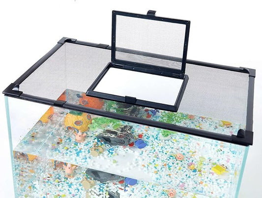 Magnetic Fish Tank Cover Net Aquarium Lid Mesh Top Hood Cut to Any Size Ventilation Transparency Anti-Jumping Aquarium Cover with Feeding Window(39"X19")