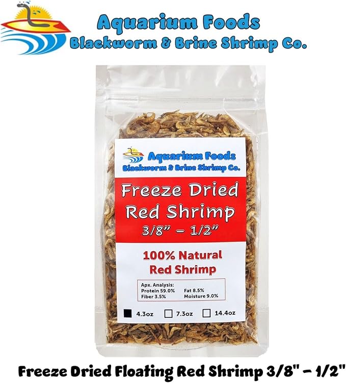 Red Shrimp, 3/8" to 1/2" Floating Freeze Dried Red Shrimp for All Tropical Fish, Cichlids, Medium Size Catfish, Marines, Pond Fish, Turtles, Hamsters, Rodents…4.3oz Clear Bag