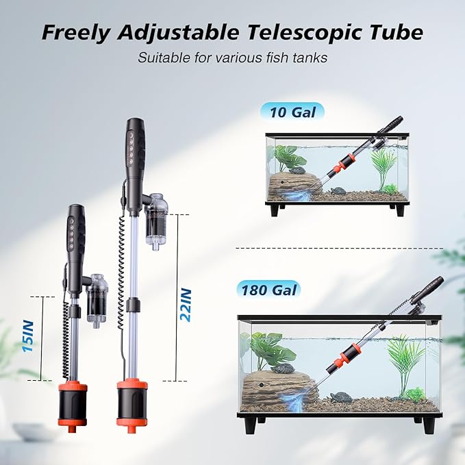AKKEE Aquarium Vacuum Gravel Cleaner Handle Control, 8 in 1 Multifunctional 36W Electric Fish Tank Cleaner Vacuum for Automatic Water Change, Wash Sand, Water Circulation and Timed Off