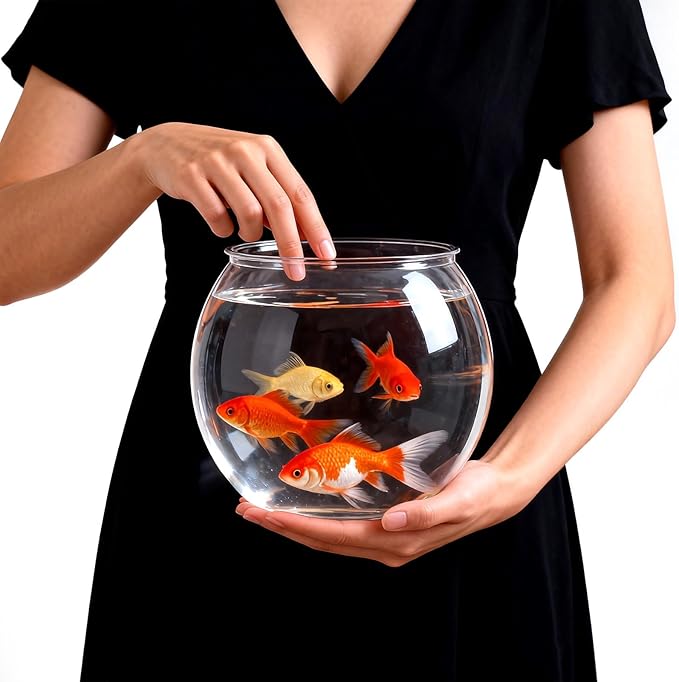 Geelin 0.8 Gallon Plastic Fish Tank Large Bowl Shatterproof with Crystal Clear Clarity for Terrarium, Flower Vase Centerpiece Gift for Fish Lovers (Round)