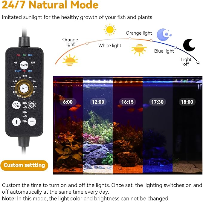 hygger 26W LED Aquarium Light, 30-36 Inch Fish Tank Light with Timer Auto On/Off, Sunrise Sunset Mode, Adjustable Brightness and Colors, Full Spectrum Light with Extendable Brackets for Freshwater