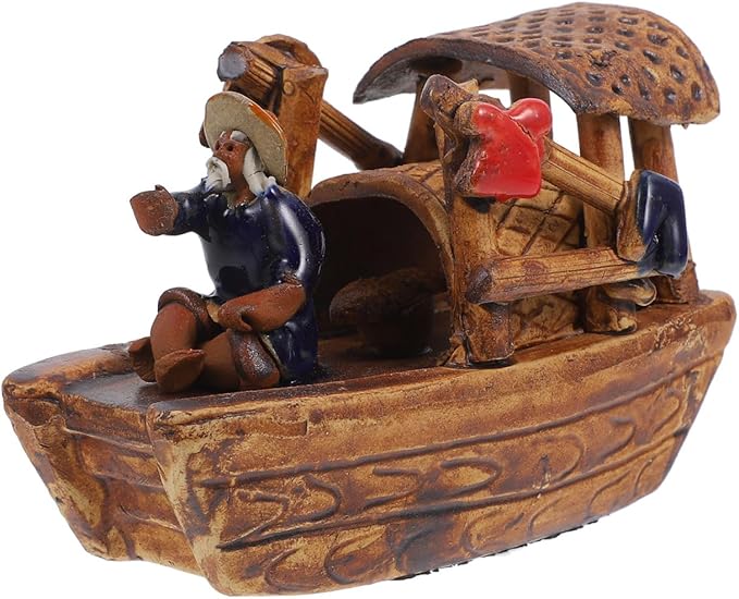 Didiseaon Micro Boat Figurine Landscape for Fish Tank, 3Inch Mini Ceramic Vintage Boat Ornament for Garden Bonsai Sand Table Crafts