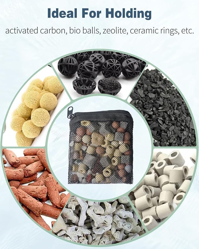 Pawfly 8 Pack Aquarium Filter Media Bags, Fish Tank Fine Mesh Bag with Plastic Zipper Aquarium Reusable Mesh Bag for Activated Carbon, Bio Filter Balls, Filter Stones (3" x 4")