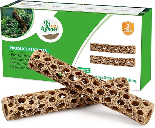 6“ Resin Cholla Wood Aquarium Décor Wood- Realistic Shrimp Hideout & Climbing Toy (6" L×1”Dia, 2pcs)