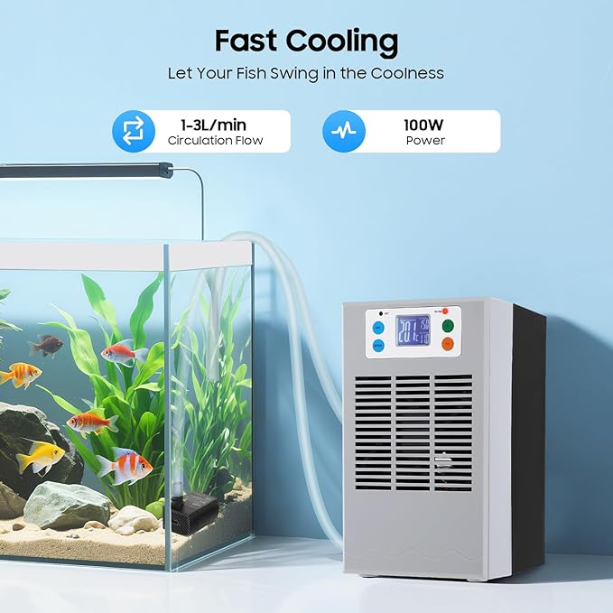 35L 100W Aquarium Water Chiller Fish Tank Thermostat Chiller Water Cooler Shrimp Tank Cooling Machine for Fresh Water Salt Water, with Water Pump