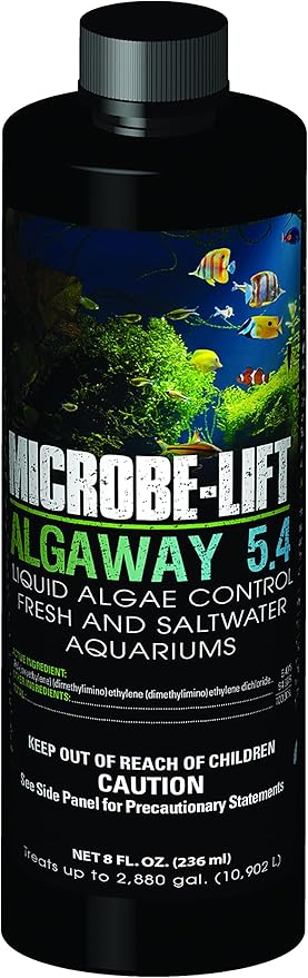 MICROBE-LIFT Algaway 5.4 Algae Remover for Aquariums, Algaecide for Freshwater and Saltwater Tanks, Aquarium Algae Control and Fish Tank Cleaner, Safe for Fish and Plants, 8 Ounces (ALGAA08)