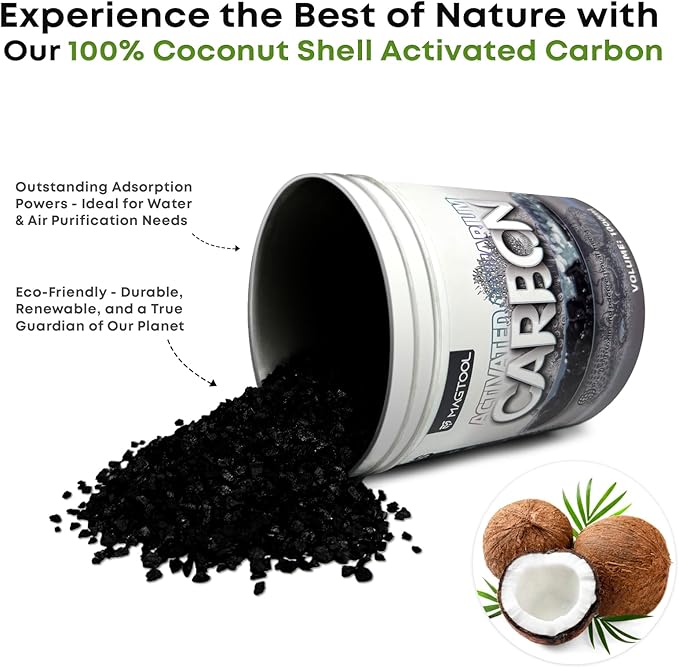 MagTool Aquarium Activated Carbon, Natural Coconut Shell Activated Charcoal for Freshwater, Planted, and Reef Tanks – Removes Odors, Discoloration & Impurities(1000ml with Fine Mesh Bag)