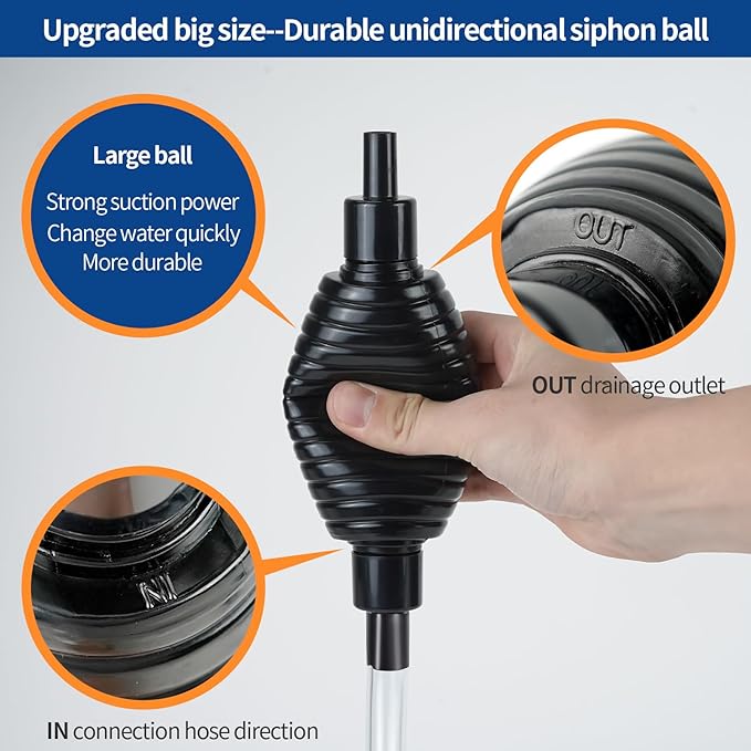 Aquarium Gravel Vacuum Cleaner, Fish Tank Water Changer, Hand Pump Siphon (5ft)