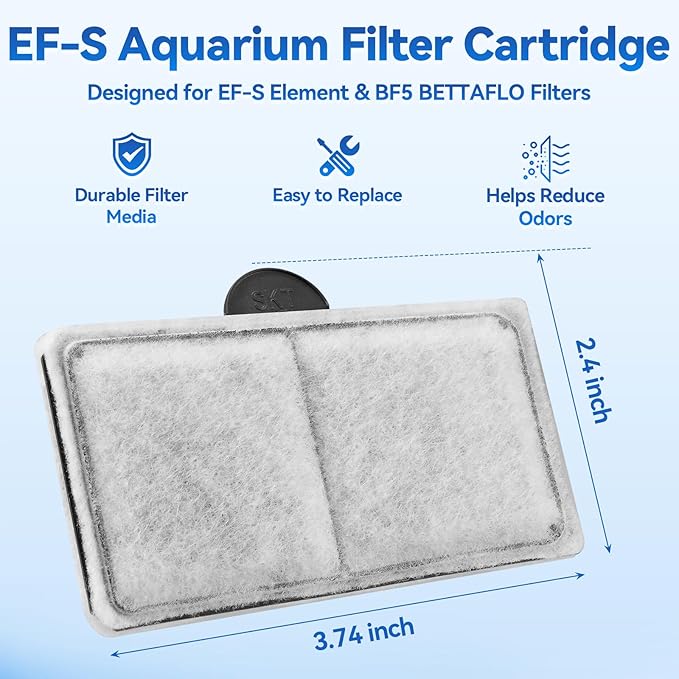 EF-S Filter Cartridges for EF-S Element and BF5 BETTAFLO, 3.7 x 2 Inch Aquarium Filter Cartridge Replacement for Small Fish Tanks (6 Packs)