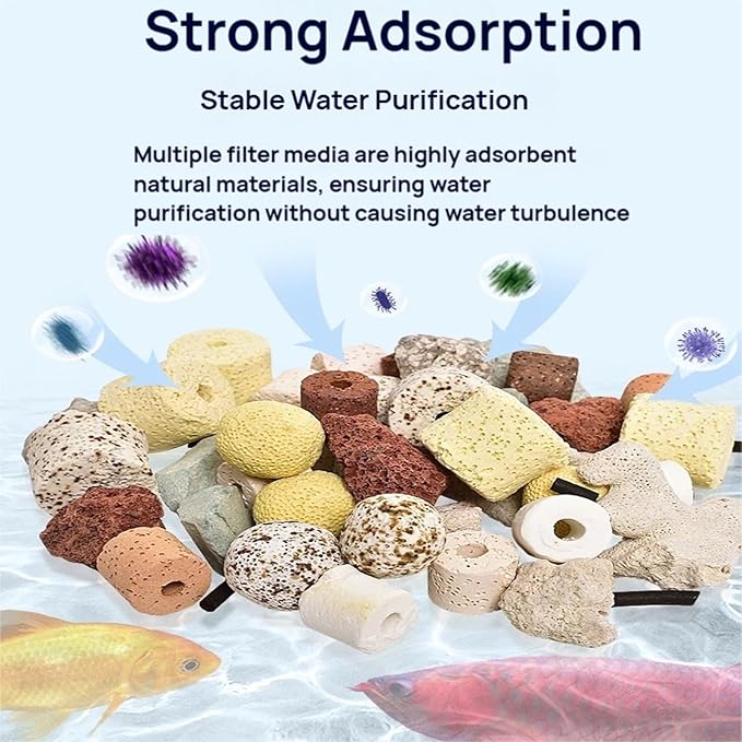 Bio Aquarium Filter Media, 12 in 1 Fish Tank Filter Material, Ceramic Rings Activated Carbon Bio Balls Freshwater Marine Biological Filter Media for Koi Fish Tank Pond (2.2lb with Mesh Bag)