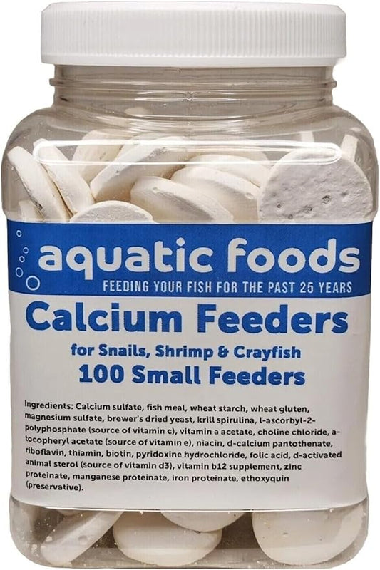 Calcium Enriched Sinking Food Disks and Holiday Feeding Food for Shrimp, Snails, Crabs, Crayfish, Hermit Crabs, Plecos, Catfish, All Tropical Fish. 100 Small Discs Jar