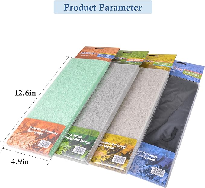 4-Pack Mixed Aquarium Filter Sponge, Cut-to-Fit Filter Media with Ammonia&Carbon&Phosphate Reducer, Aquarium Foam Floss for Fish Tank Sump Ponds (12.6" x 5" x 1'')