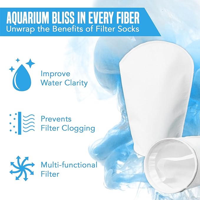 JOR Filter Sock 200 Micron, Double Stitched Machine Washable and Reusable, Extends Life of Filter System, Good for the Planet, Improves Aquarium Pond Water for Energetic Fish, Clear Water, 2 Pack