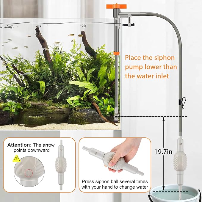 AQQA Aquarium Siphon Vacuum and Water Changer Kit, Extendable Length to 31'', Perfect for Simultaneous Water Changing and Cleaning in Fish Tanks, Gravel and Sand Cleaning (S)