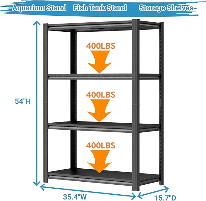 PRESTELION Aquarium Stand Fish Tank Stand 1600LBS Heavy Duty Metal Shelving Adjustable Storage Shelves Display Shelves Utility Shelf for Turtle Tank, Reptile Terrarium, 54" H×35.4" W×15.7" D, Black