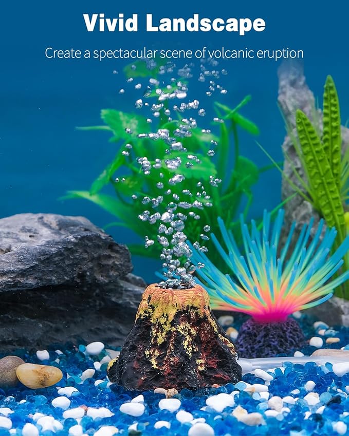 Uniclife Aquarium Volcano Ornament Kit, Fish Tank Decoration Mini Resin Volcanic Decor for Fish Tank Landscape Realistic Mountain with Air Stone Bubbler Airline Tubing Accessories for Oxygenation