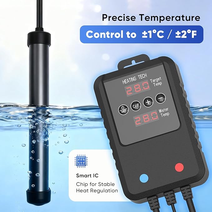 Aquarium Heater 100W for 10-20 Gallon Tanks, Submersible Fish Tank Heater with External Digital Temperature Controller, Adjustable Thermostat, Overheat and Dry-Run Protection