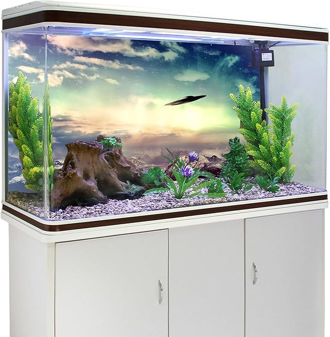 AWERT 30x12 inches Outer Space Aquarium Background UFO in Sky Clouds Fish Tank Background Science Fiction Terrarium Background