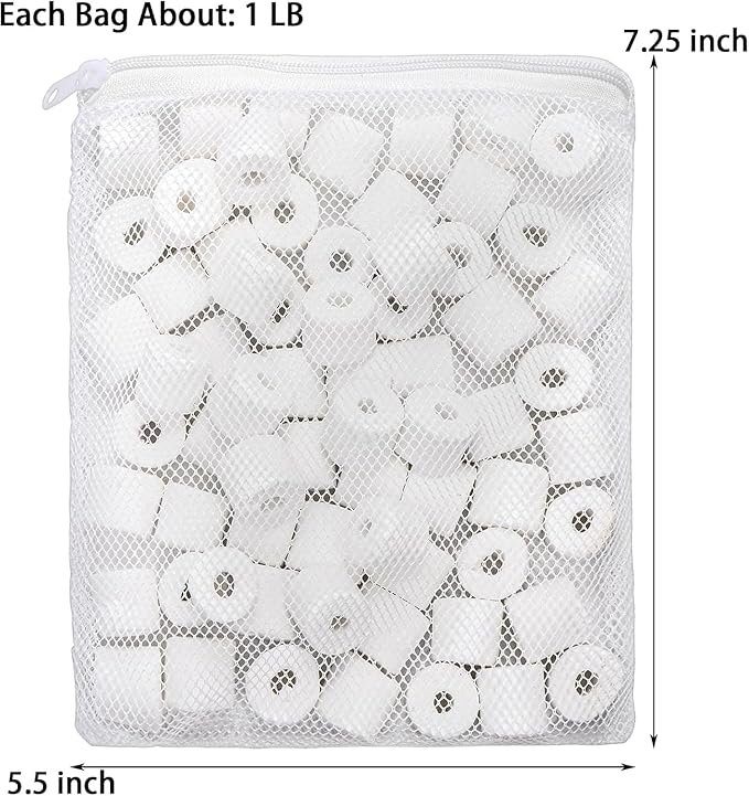 TOPZEA 6 Lb Aquarium Filter Media Ceramic Rings, Premier Bio Filter Medias with Zipper Mesh Bags for Koi Pond, Canister, Fish Tank Filter, Pure White