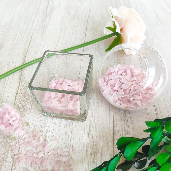 ZHIYUXI Rose Quartz Chips Fish Tank Gravel Vase Filler Stones Bulk Crushed Crystals Gemstone Polished Natural Quartz Stone Healing Crystals Glass Stones Fish Rocks