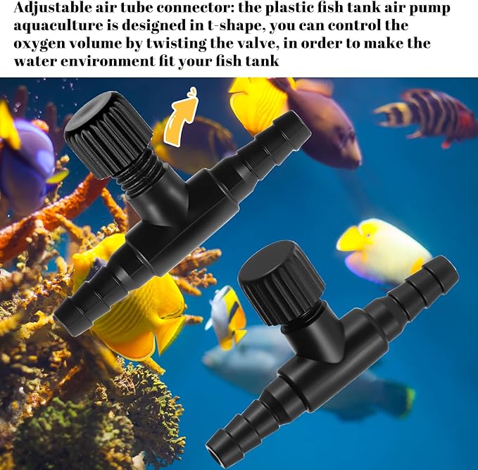 Giantree 10 Pcs Aquarium Air Control Valves, Adjustable Black T Shaped Hose Connectors, Single Way Plastic Air Flow Controllers Regulators, Airs Pump Accessories for Fish Tank Control Valves
