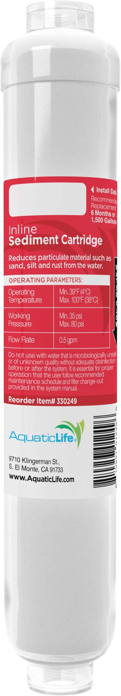 AquaticLife RO Buddie Inline Sediment Filter Cartridge, 5-Micron Reverse Osmosis Deionization Water Filter Replacement Cartridges