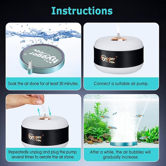 hygger Aquarium Air Stone 2 Inch 2 Pack, Fish Tank Bubbler Stone, Air Bubble Aerator Oxygen Diffuser, Air Pump Accessories for Aquariums, Fish Tanks, Hydroponics and Ponds