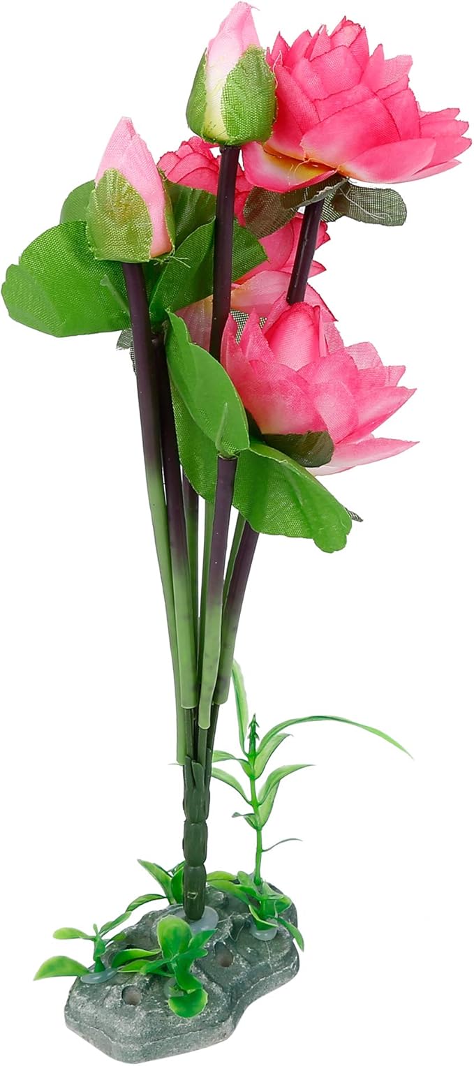 uxcell® Pink Plastic Lotus Flower Plant Aquarium Fishbowl Waterscape Decor Ornament