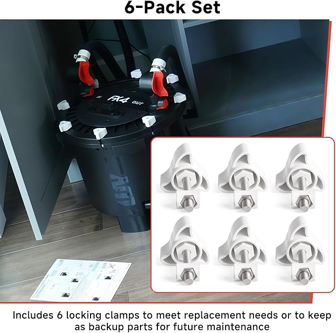 A20215 Replacement Lid Fastener Kit Compatible with Fluval FX6 FX5 FX4 FX2 Canister Filters, for Aquarium Filter Lid Lock Clips Accessories, Filter Parts with 6 Fasteners & 12 Barrel Nuts, 6 Pack