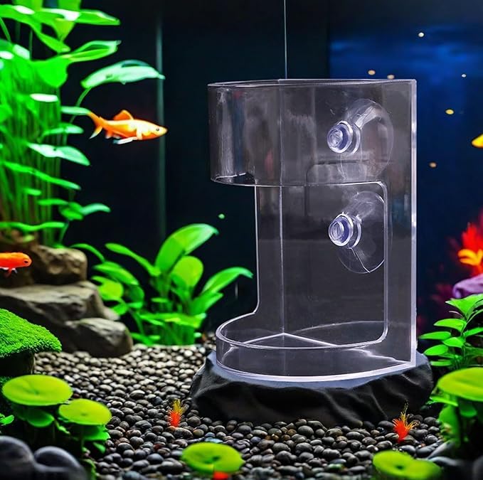 2 Pcs Fish Tank Feeding Tray with Suction Cup, Acrylic Feeding Tube Fish Food Holder, Automatic Fishing Feeder Aquarium Tank Divider Supplies, Breeder Box for Aquarium Accessories (Mix)