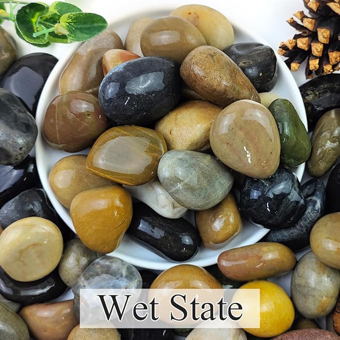 YISZM 40lbs Natural River Rocks, 1-2" Premium Pebbles for Garden and Landscape Design, Hand-Picked Smooth Stones for Fish Tank, Flower Pots, Indoor Water Fountains, Pathways, Backyard