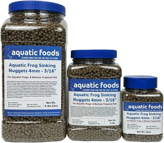 Aquatic Frog 4mm Sinking 40% Protein Nuggets. Ideal for All Frogs and Bottom Tropical Fish…2-lbs Jar
