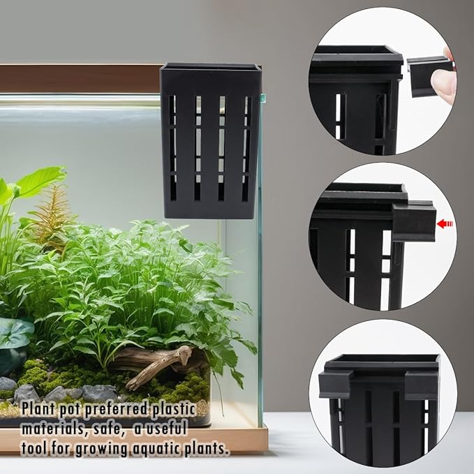 5Pcs Hanging Aquarium Plant Holder Aquatic Plant Pot with Hanger Fish Tank Accessories Aquarium Planter Cups for Aquaponic Plant Cultivation,Black