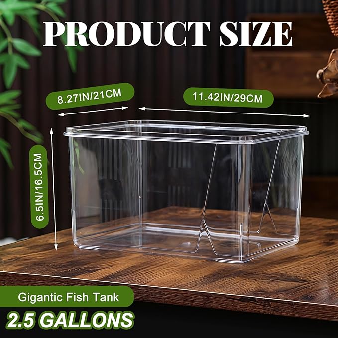 Geelin 2.5 Gallon Plastic Fish Tank Large Bowl Shatterproof with Crystal Clear Clarity for Terrarium, Flower Vase Centerpiece Gift for Fish Lovers (Square)