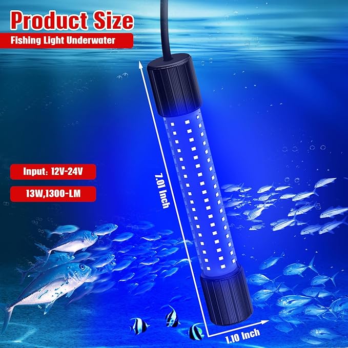 Underwater Fishing Blue Light Compatible with Milwaukee M18 Battery,1300 Lumens,LED Light for IP68 Waterproof Submersible Fish Attractor for Night/Ice/Boat Fishing(no Battery)