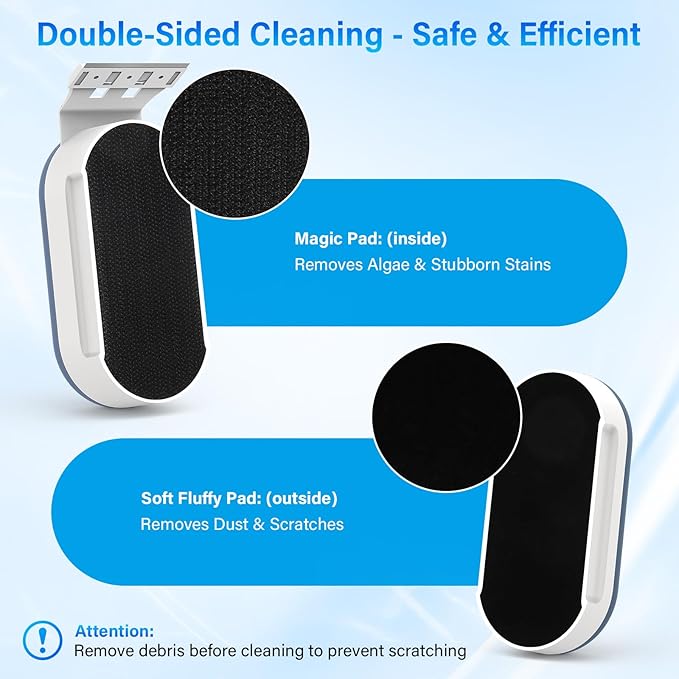 fishkeeper Magnetic Aquarium Glass Cleaner, Fish Tank Algae Scraper Cleaner Tools with 2 Detachable Blades Scraper, Double Side Floating Scrubber Brush, for 0.2-0.7 Inch Thick fish Tank (L)